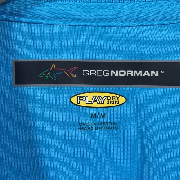 Greg Norman Play Dry Performance Polo Golf Shirt Men Medium Blue Striped Stretch - Picture 4 of 13